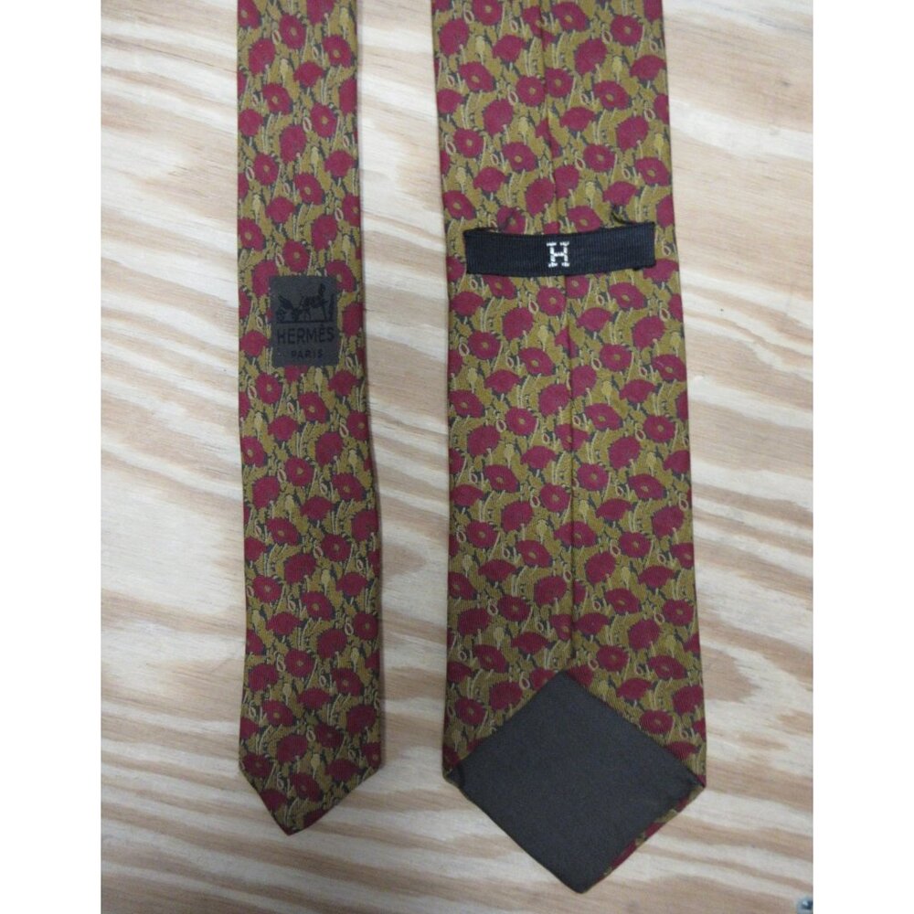 Hermes Neck Tie Yellow Silk Floral Jacquard Woven Formal Designer France - Picture 4 of 8